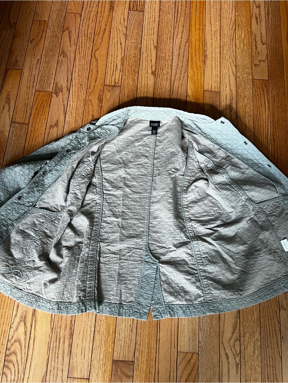 Eileen Fisher Textured Quilted Jacket Taupe Snap Front MP - Picture 7 of 12